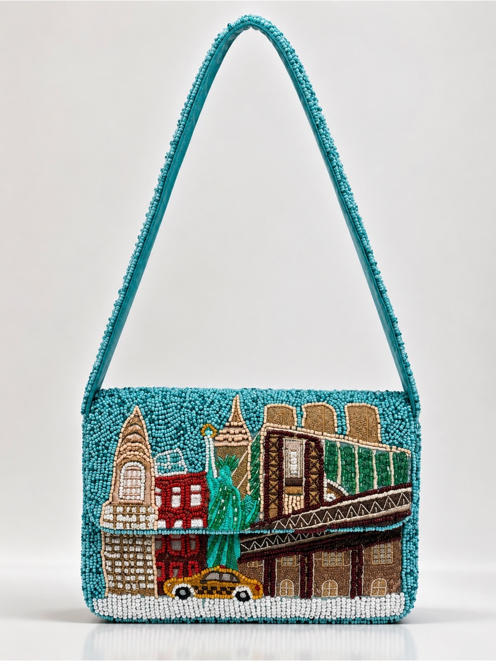 NYC Beaded Cityscape Shoulder Bag